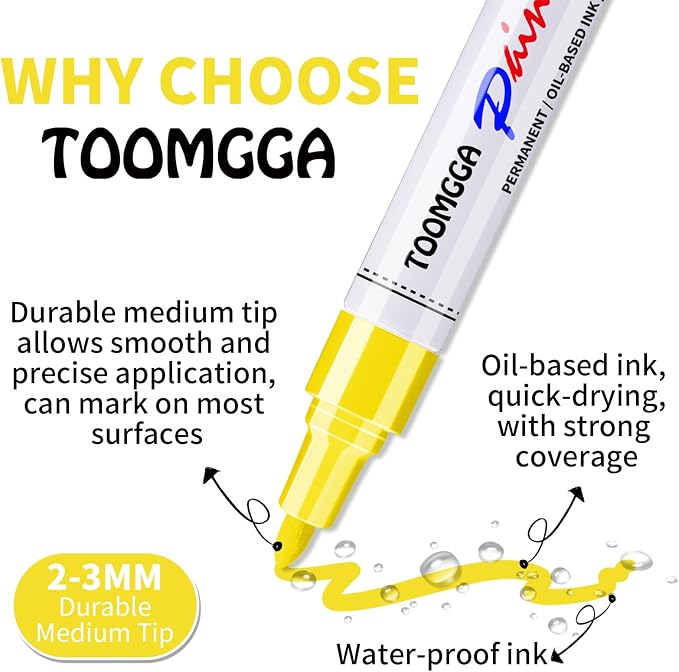 TOOMGGA Yellow Permanent Paint Pens Paint Markers - Image 3