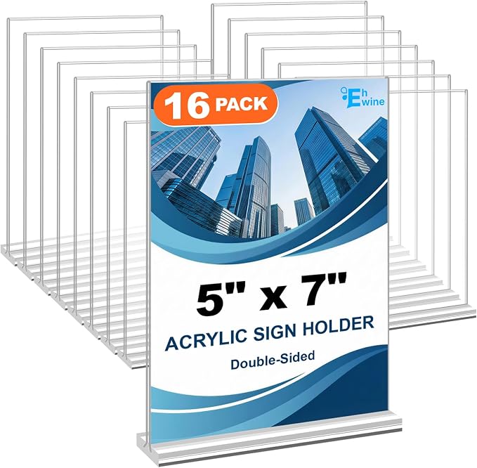EHWINE 16 Pack Acrylic Sign Holders 5x7 Double-Sided Tabletop Display Stands by EHWINE
