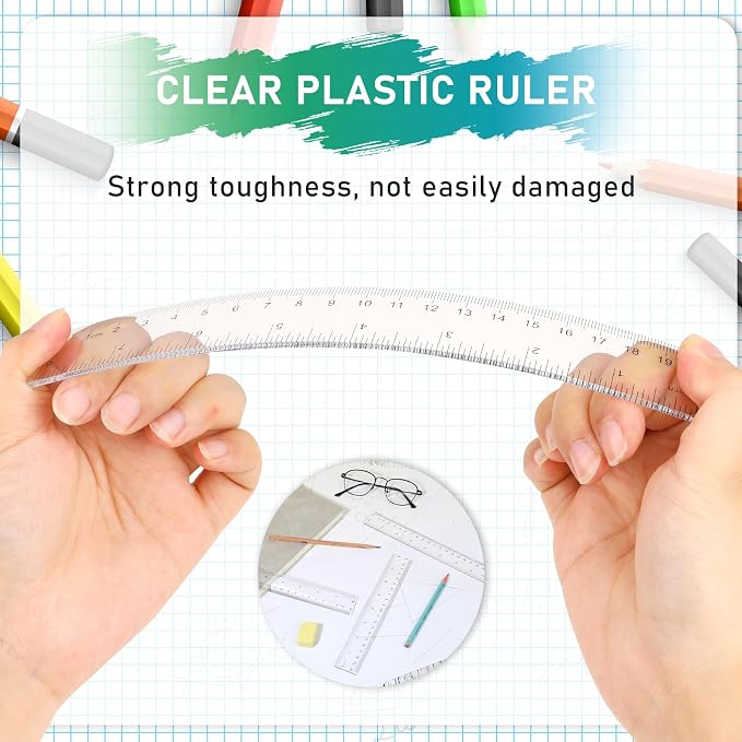 3 Pack 8 Inch Ruler Set Plastic Straight Ruler Transparent Measuring Tool - Image 6