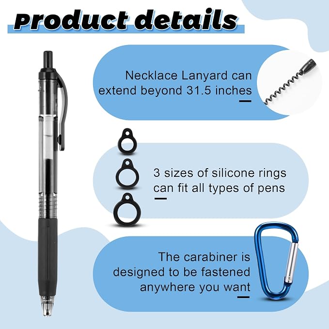 Lewtemi 10 Sets 24 Inch Pen Leash Pen Silicone Lanyard Holder - Image 4