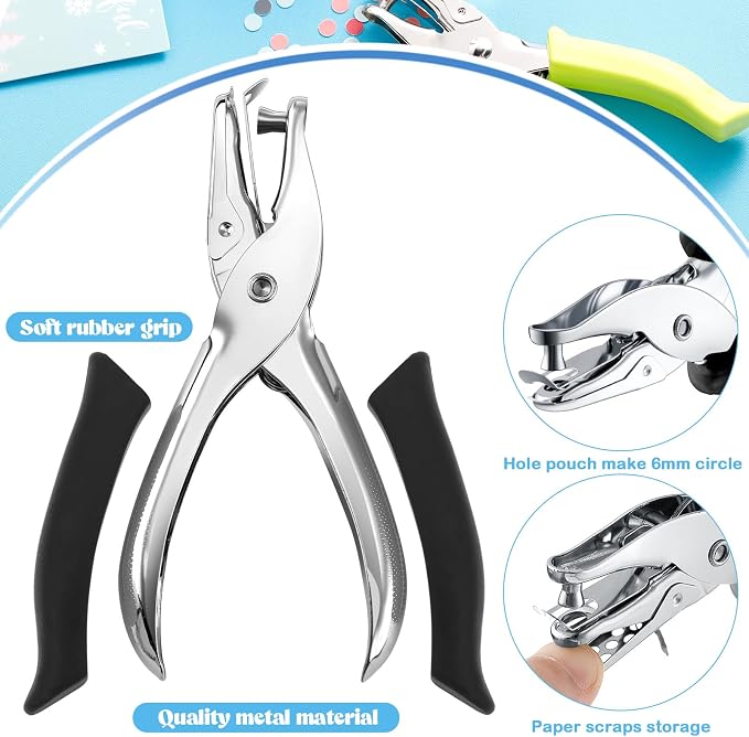 Chumia 12 Pieces Single Hole Punch Handheld 1/4 Inch Hole Paper Punch - Image 3