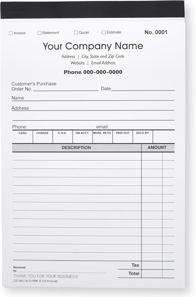 CH Printco Custom Sales, Personalized Multipurpose Duplicate Carbonless Form - Image 4