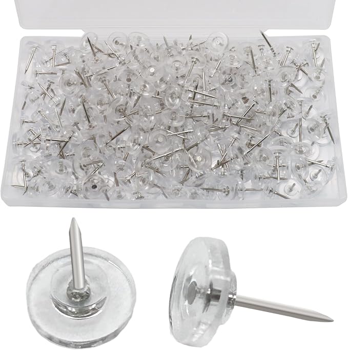 Biaungdo 250 Pcs Clear Flat Push Pins, Plastic Round Head Thumb Tacks by Biaungdo