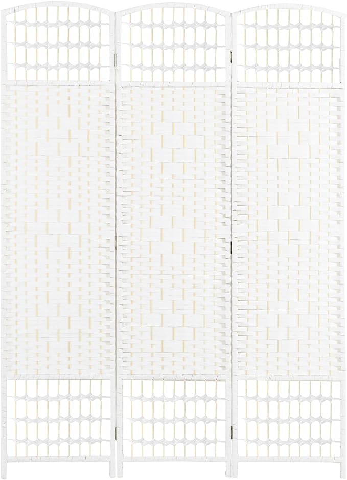 NicBex Room Divider 3 Panel Room Dividers with Woven Paper Design Partition Room Dividers and Folding Privacy Screens 5.6 FT Wall Divider for Office, Room Separation,47.25" W x 0.5" D x 67" H, White-DeskLoop Office