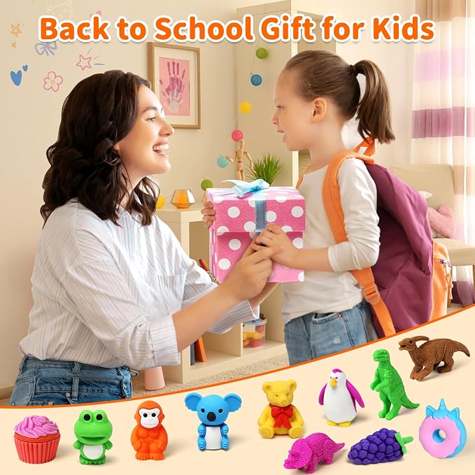 90 Pack Animal Erasers for Kids Bulk Desk Pets Classroom Prizes Treasure Box - Image 2