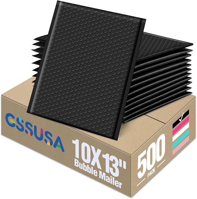 GSSUSA Black Bubble Mailers 10x13 Padded Envelopes 500 Pack Self-Seal Packaging by GSSUSA