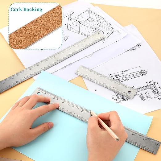 Metal Ruler with Cork Backing 6+12+18 Inch Stainless Steel Metal Ruler Non-Slip - Image 6