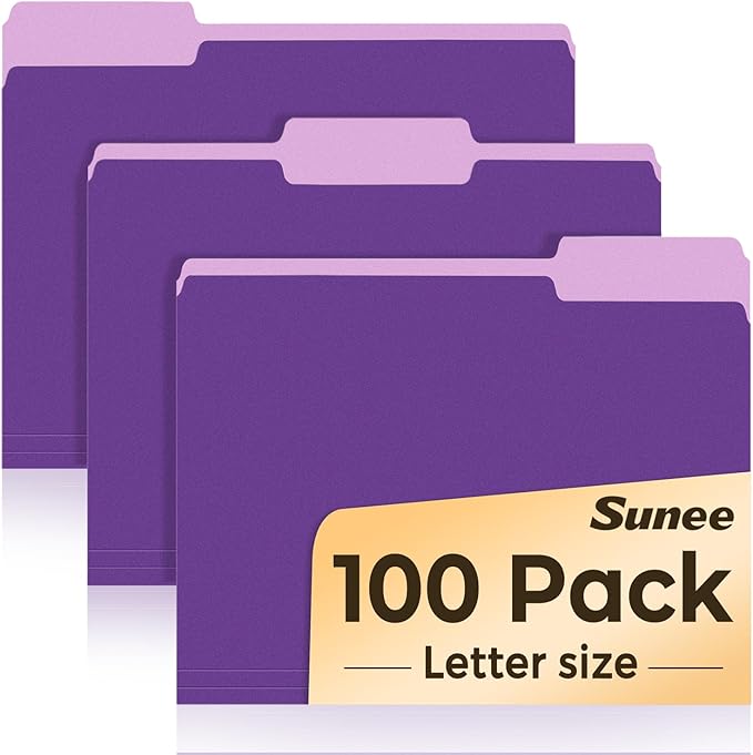 SUNEE File Folders, 100 Pack Manilla Folders 8.5 x 11, Colored File Folders by SUNEE