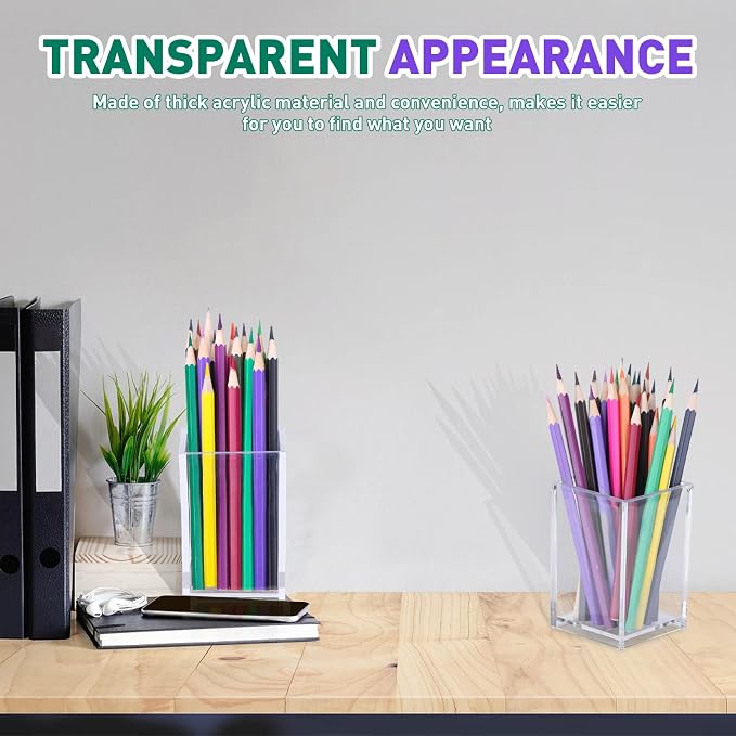 10 Pack Clear Acrylic Pen Holder Makeup Brush Holder Desktop Pencil Organizer - Image 5
