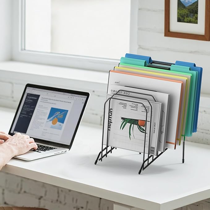 Incline Sorter Desk File Organizer, Metal Desk Magazine Folder Holder - Image 6