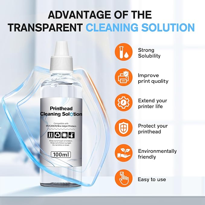 E-Z Ink Printer Cleaning Kit for Epson Ecotank Printer, Printerhead Cleaning kit for HP/Canon/Brother Inkjet Printers, Printhead Cleaning Solution, 100ML-DeskLoop Office