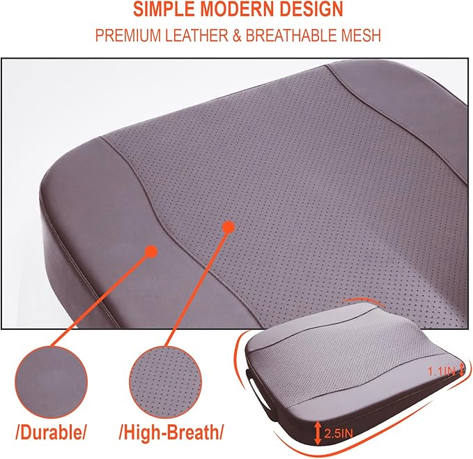 Car Seat Cushion, Comfort Memory Foam Car Cushions for Driving - Sciatica & Lower Back Pain Relief, Driver Seat Pillow for Auto, Office Chair, Wheelchair - Classic Brown-DeskLoop Office