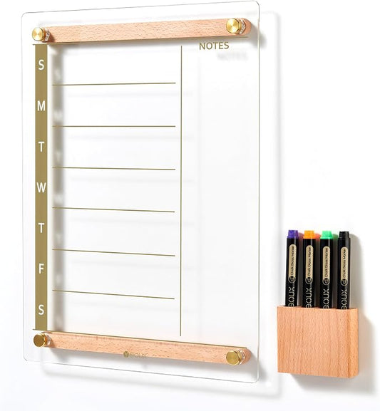 Clear Gold Glass Weekly Dry Erase Calendar Whiteboard by Yeoux