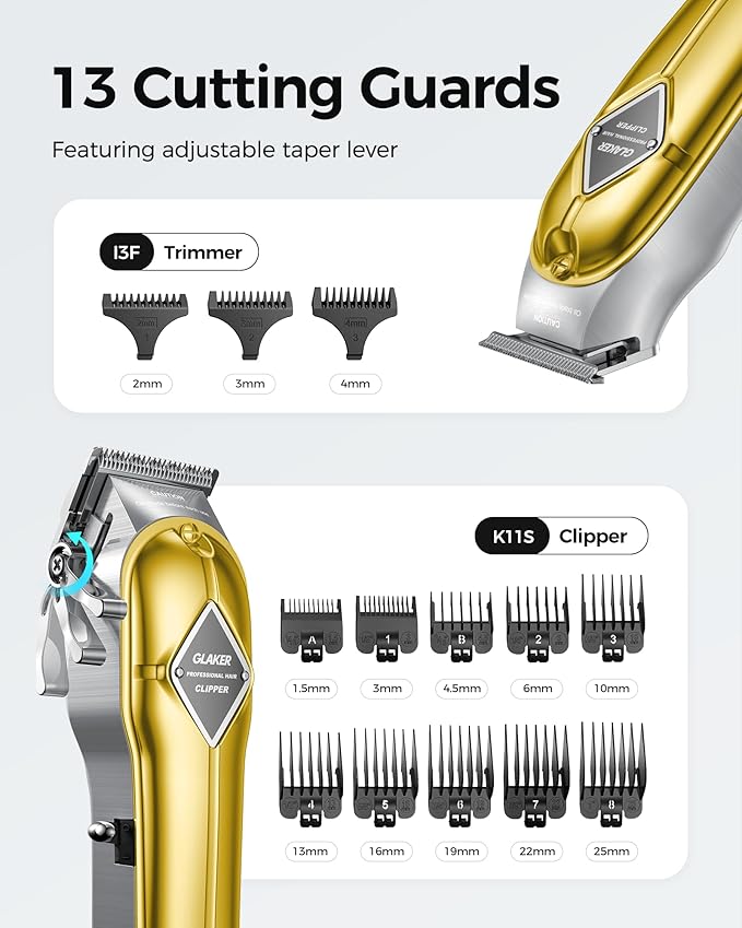 GLAKER Hair Clippers for Men Professional - Cordless Clippers and Trimmers Set, Complete Barber Kit for Hair Trimming & Beard Grooming, Mens Haircutting Kits for Blending & Fade Cuts (Gold)-DeskLoop Office