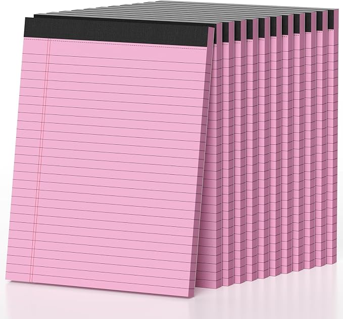 12 Pack Pink Legal Pads 8.5 x 11 Note Pads Wide Ruled Notepad Micro Perforated by notepads
