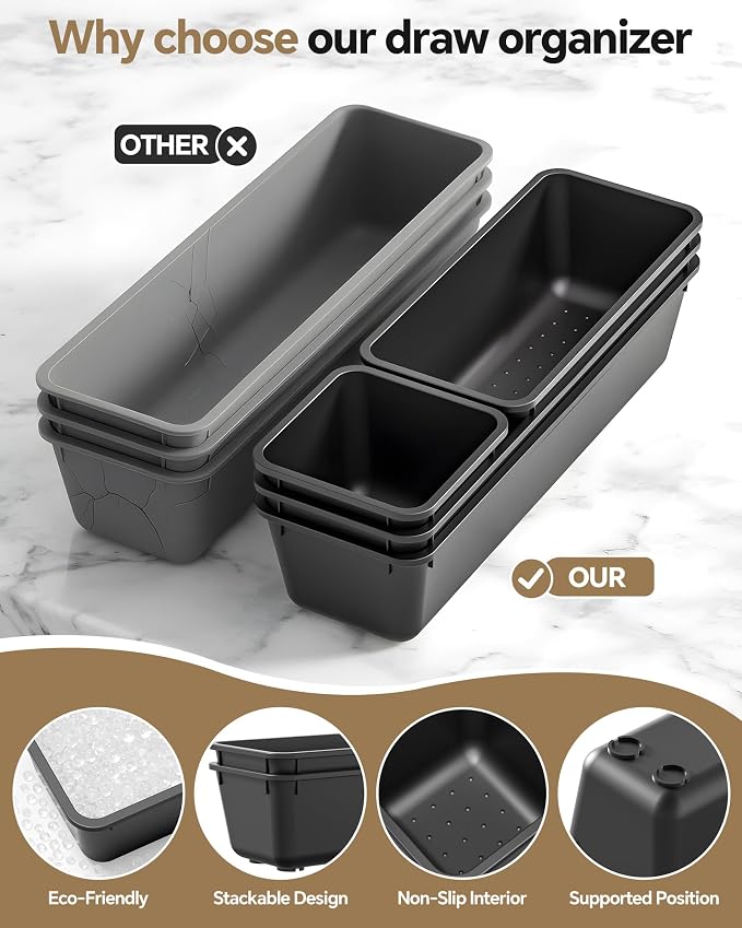 Canfanni 13 Pack Plastic Drawer Organizers Set, 3 Sizes Desk Drawer Organizer - Image 3