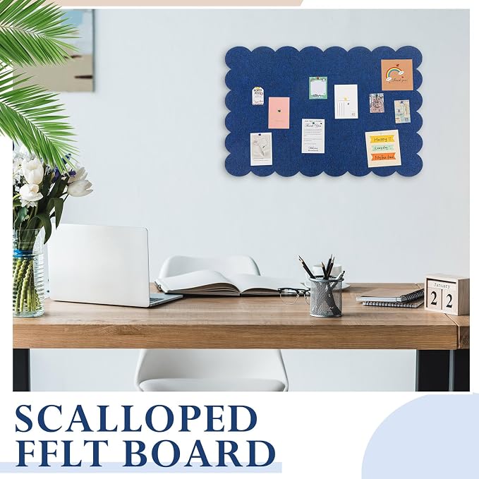 Mooliwe Scalloped Felt Bulletin Board 24 x 18 Inches Foldable Dark Blue Pin - Image 4
