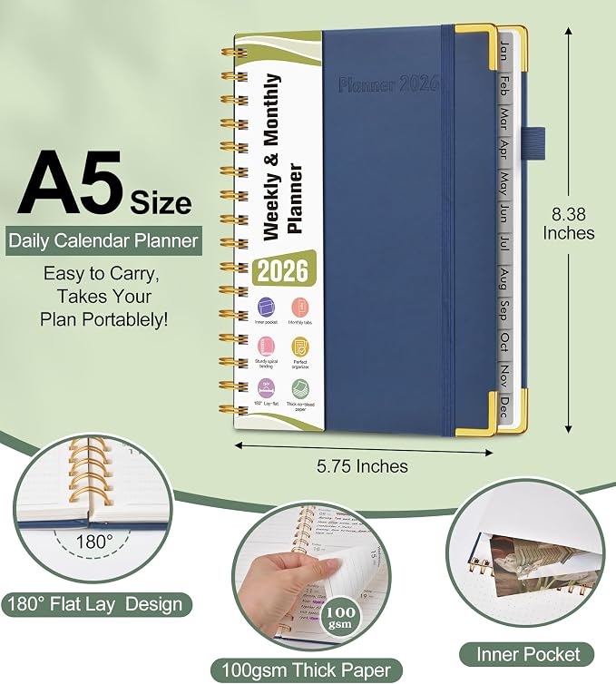 2026 Planner, Hardcover Leather Weekly and Monthly Planner, January 2026 - Image 5