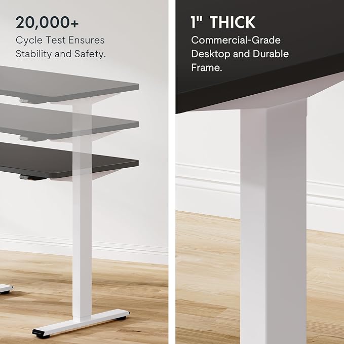 FLEXISPOT EN1 One Piece Standing Desk, 48 x 24 Inch Electric Adjustable Height Desk for Home Office and Computer Workstation (White Frame + Black Top, 2 Packages)-DeskLoop Office