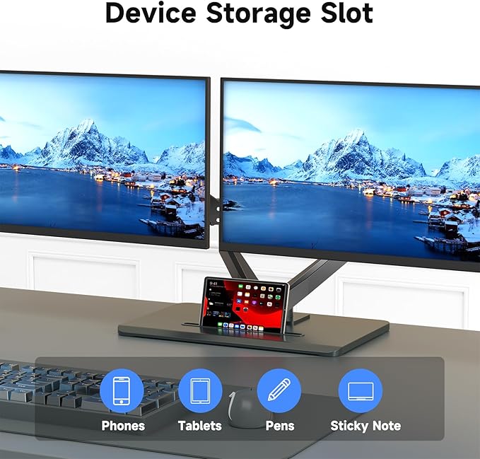 suptek Dual Monitor Mount Gas Spring Monitor Arm Desk Stand with Base,Free Standing Pneumatic Height Adjustable Monitor Stand for 17 to 32 inch,Holds up to 22 lbs,Black(ML8SP)-DeskLoop Office