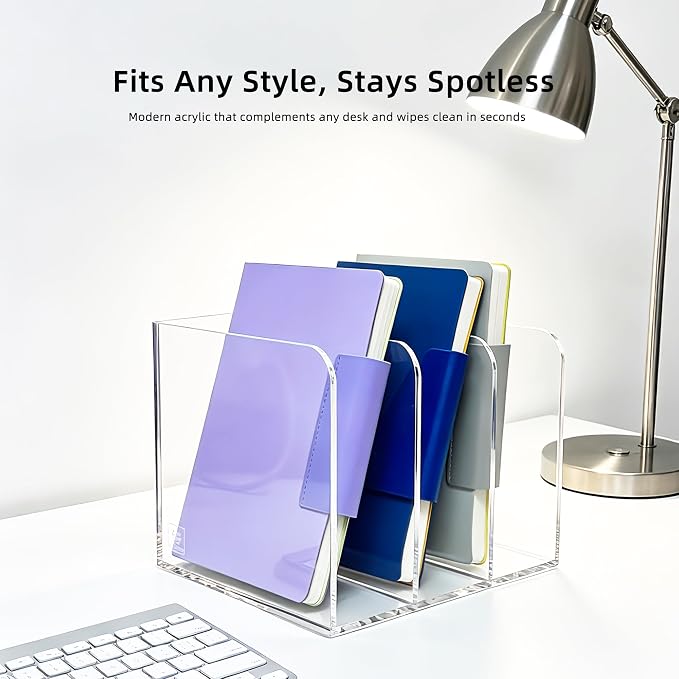 3-Slot Clear Acrylic Magazine File Holder – Vertical Desk Organizer - Image 9