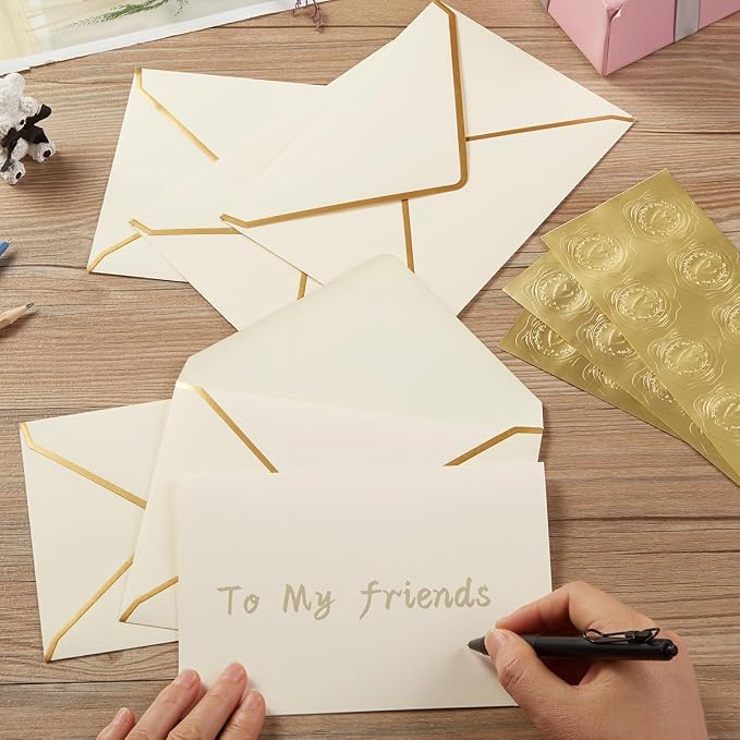 50 Pack A4 Gold Envelopes with Folded Cards, Cream Color, 4x6 | Gold Stickers - Image 5