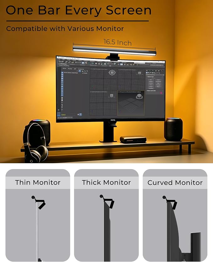 17.5" Monitor Light Bar for Flat & Curved Screens, Ultrawide Eye-Care Desk Lamp - Image 4