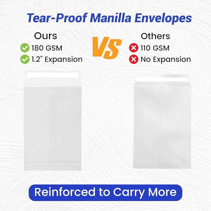 6x9 Expanding Manilla Envelopes Self Seal 25 Pack, Goefun Heavyweight 180 GSM - Image 4