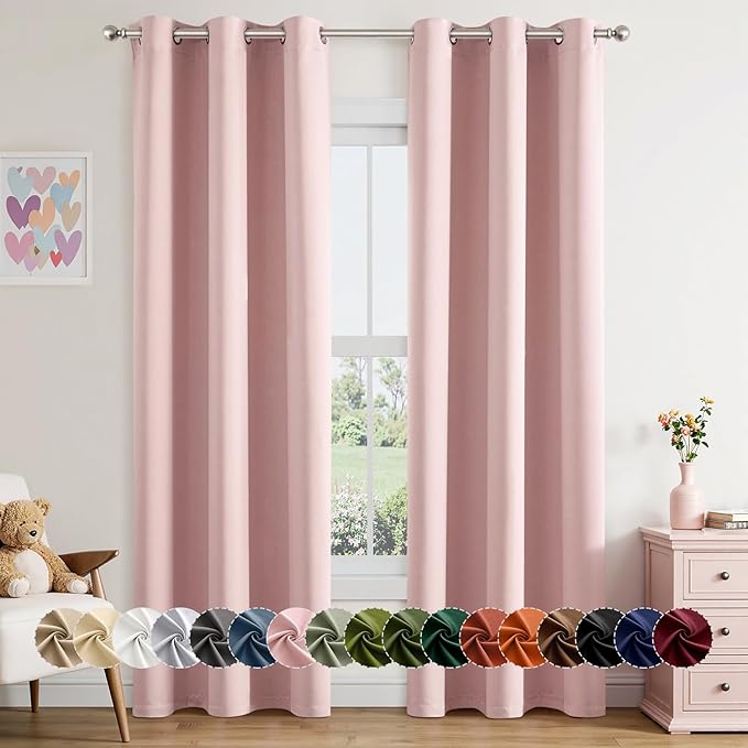 MIULEE Baby Pink Blackout Curtains for Girls Bedroom Living Room 72 Inches Long 2 Panels, Nursery Thermal Insulated Room Darkening Drapes Solid Grommet Top Noise Reducing Curtains, Blush Pink-DeskLoop Office
