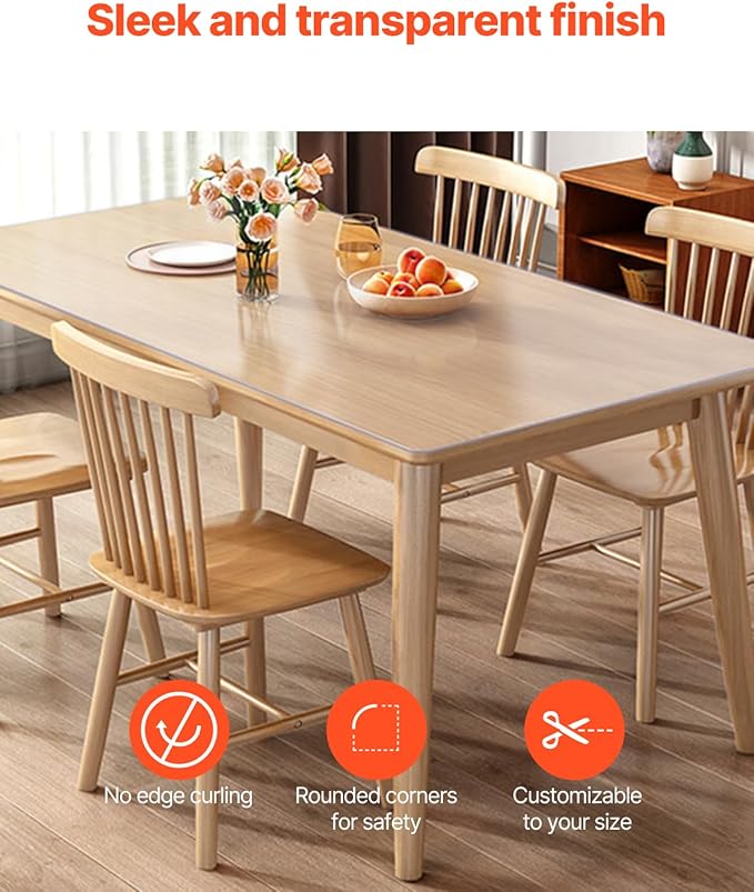 VEVOR Clear Table Cover Protector, 1.5 mm Thick Clear PVC Cover, Waterproof - Image 5