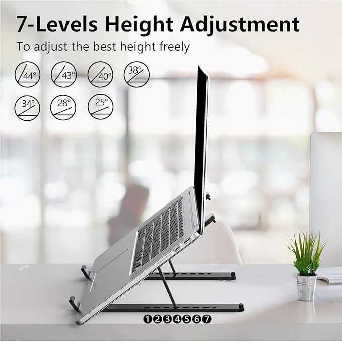 Tonmom Laptop Stand for Desk, Adjustable Laptop Riser ABS+Silicone Foldable - Image 3