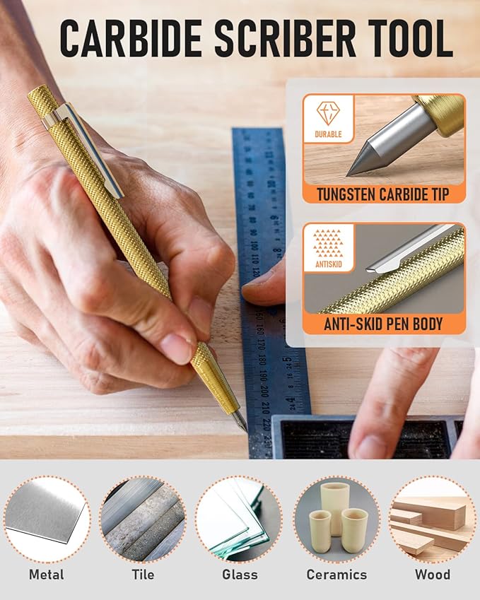 Nicpro 11 Pack Carpenter Pencil Set with Sharpener, Mechanical Carpenter Pencils with 40 Refill, Automatic Center Punch and Carbide Scribe Tool, Heavy Duty Construction Pencil for Architect-With Case