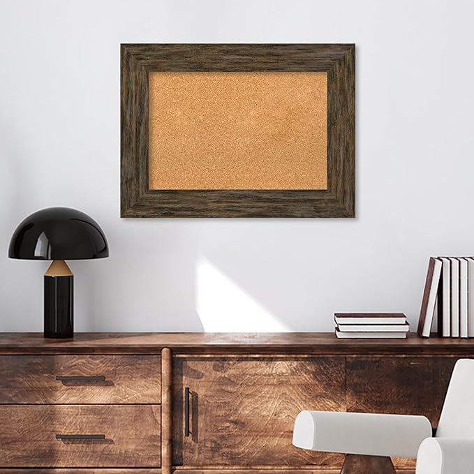 Amanti Art Natural Cork Board for Wall, 23x31 Vision Board with Brown Wood Frame, Medium Corkboard Office Decor for Home Organization, Country Rustic Corkboard Pinboard to Display Items for Home-DeskLoop Office