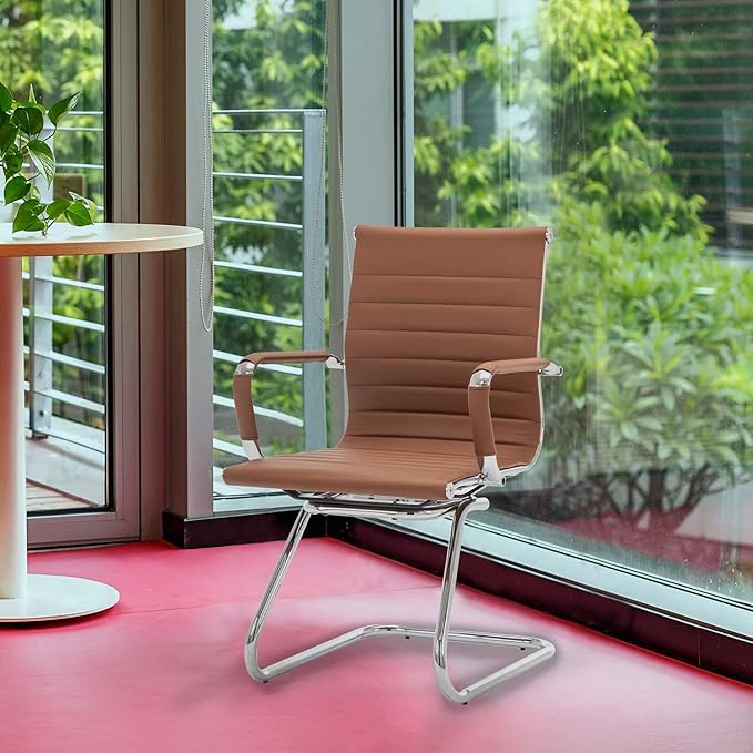 Office Desk Chair No Wheels Set of 4 PU Leather Computer Chairs Mid Back Guest Chairs for School Reception Conference Waiting Room, Cafe-DeskLoop Office