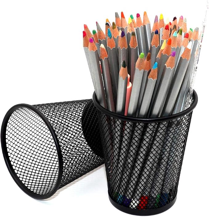 SLSON 4 Pack Pen Holder Metal Mesh Pencil Holders Round Shaped Pen Holders - Image 2