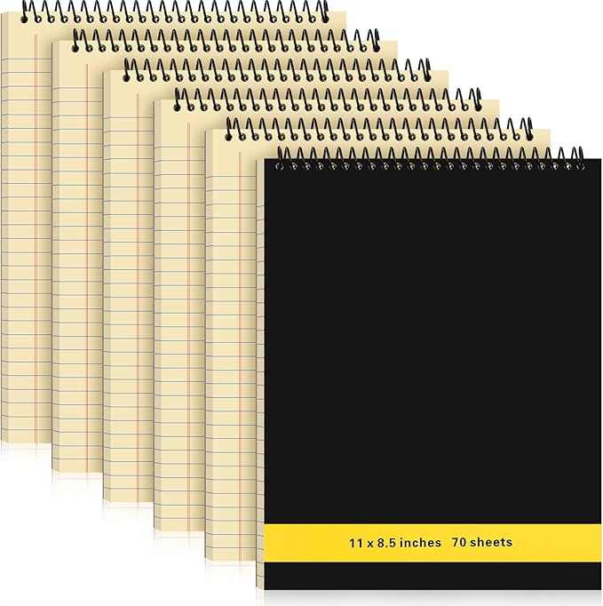 6 Pcs Legal Pad Top Spiral Bound Notebook 70 Sheets Wirebound Notepad Double Sided Ruled Memo Steno Book with Stiff Back Cover for Business(8.5 x 11 Inches,No Holes,Yellow)-DeskLoop Office