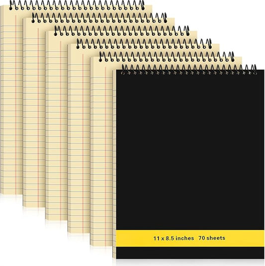 6 Pcs Legal Pad Top Spiral Bound Notebook 70 Sheets Wirebound Notepad Double Sided Ruled Memo Steno Book with Stiff Back Cover for Business(8.5 x 11 Inches,No Holes,Yellow)-DeskLoop Office