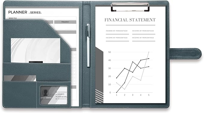 Clipboard Folder Padfolio A4, Mymazn Writing Portfolios Faux Leather Clipboards with Cover for Legal Pad Holder Letter Size 8.5 x 11 for Business Conference Notepad Clip Board (Gray Green)-DeskLoop Office