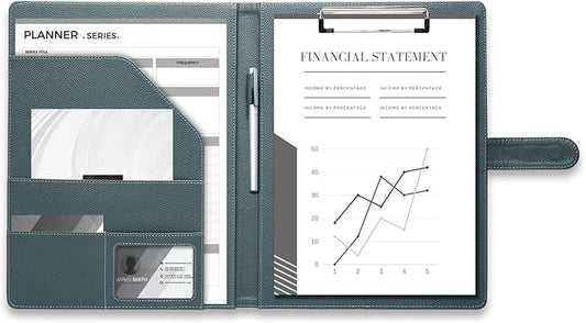 Clipboard Folder Padfolio A4, Mymazn Writing Portfolios Faux Leather Clipboards with Cover for Legal Pad Holder Letter Size 8.5 x 11 for Business Conference Notepad Clip Board (Gray Green)-DeskLoop Office