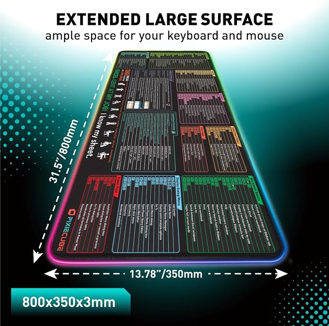 Excel Cheat Sheet LED Desk Pad | Excel Shortcut Keys Mouse Pad - Image 2