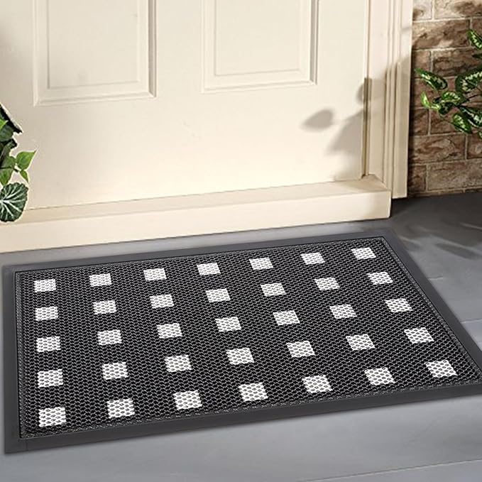 Front Door Mat Indoor/Outside Entrance 35"x24" Waterproof,Rubber Heavy Duty Outdoor Rug for Back Door Dirt Trapping,All Weather Entryway Mat,Black and White-DeskLoop Office