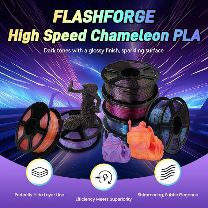 FLASHFORGE Chameleon Gradient Rapid PLA Filament Burnt Titanium & Abyssal Rede, High Flow Speedy Filament 1.75mm Max 500mm/s Fast Printing, Displays Shimmering Effects from Various Angles and Light-DeskLoop Office