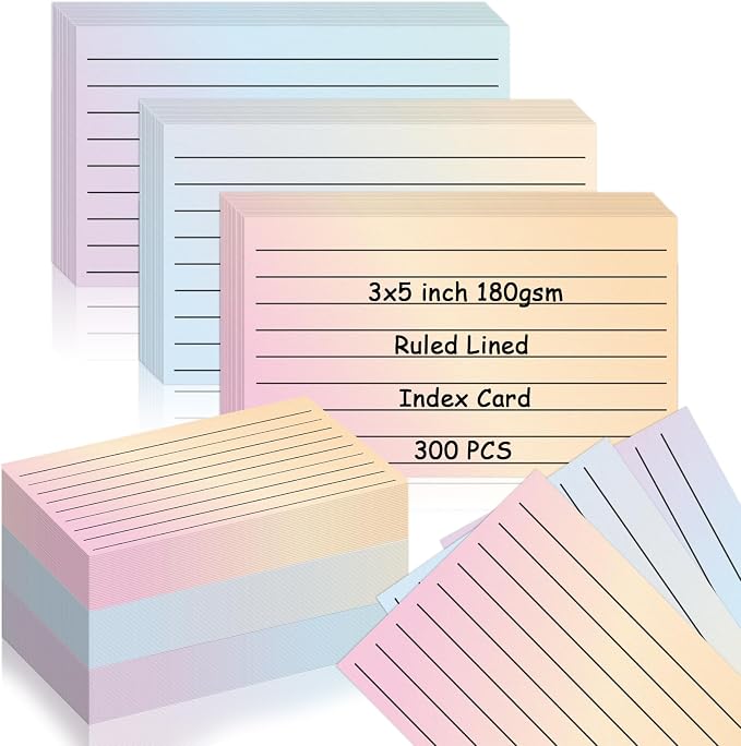 300 Pack Ruled Index Cards 3x5 Gradient Colored Index Cards Heavy Weight Note by DOSTATNI