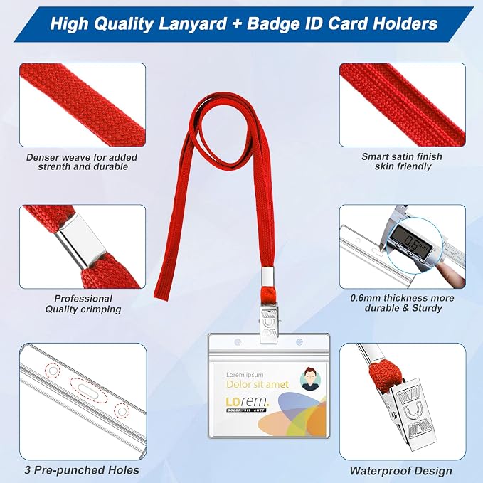 100Pcs Lanyards for ID Badges and 100 Pcs Clear Plastic Horizontal Name Badge - Image 3