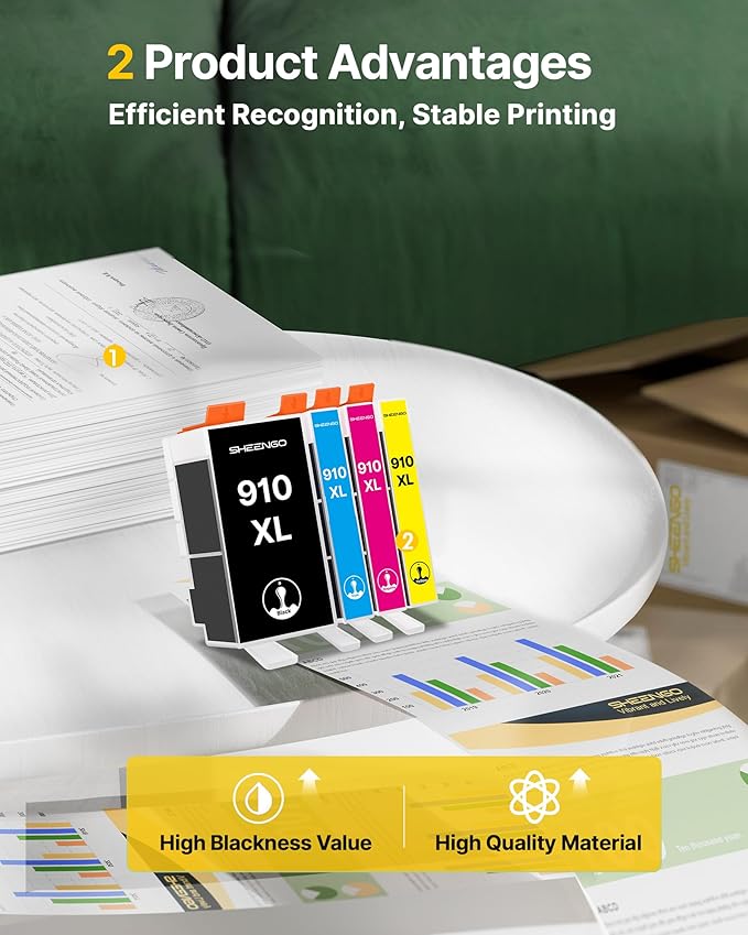 910XL Ink Cartridges for HP Printers (4 Pack) Replacement for HP 910XL Ink Cartridges Combo Pack Use for OfficeJet 8010 8020 Series, Pro 8020, 8030 Series Printer | Black Cyan Magenta Yellow-DeskLoop Office