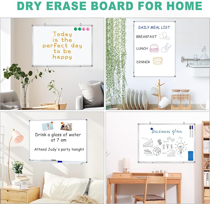 H-Qprobd 3' x 2' Magnetic Whiteboard Large Dry Erase White Board 36"x24" Aluminum Presentation Whiteboard with Long Pen Tray, 6 Markers, 2 Erasers &12 Magnets-DeskLoop Office