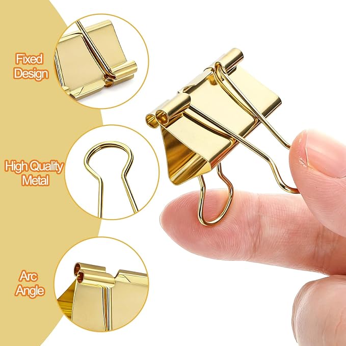 Fasmov 174 Pcs Gold Binder Clips Paper Clamps, Office Clip - Image 3
