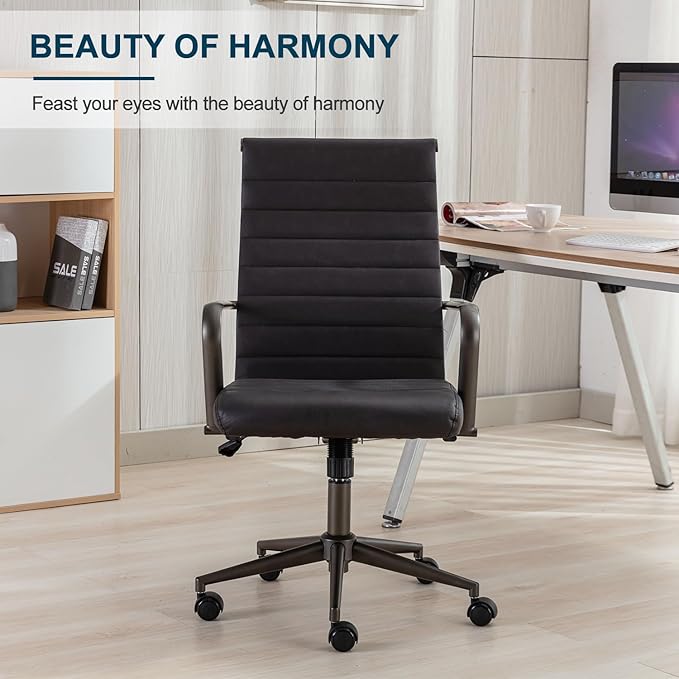 Okeysen Office Desk Chair Conference Room Chairs Modern Ergonomic Executive Swivel Chair Adjustable Height PU Leather Home Desk Chair with Armrests Comfy Computer Task Chairs with Wheels (Retro Black)-DeskLoop Office