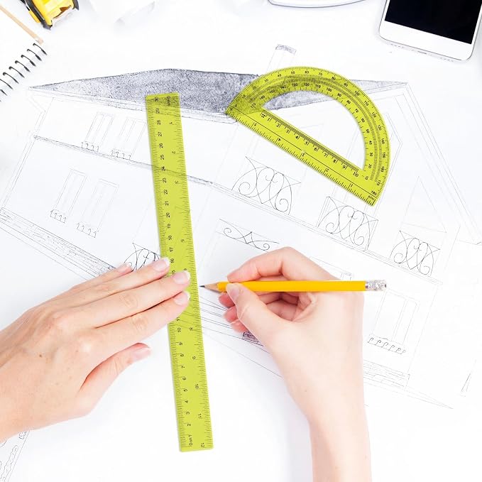 Zonon 2 Pcs 12 Inch Clear Ruler and 6 Inch Plastic Protractor Set, Dual Scale - Image 7