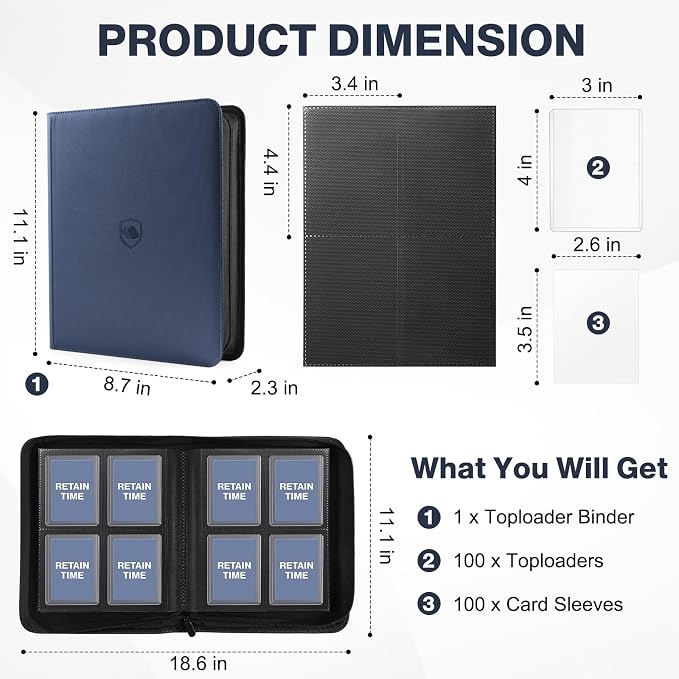 Toploader Binder, Holds 160 Toploaders, 100 Toploaders INCLUDED, 4-Pocket PU - Image 2